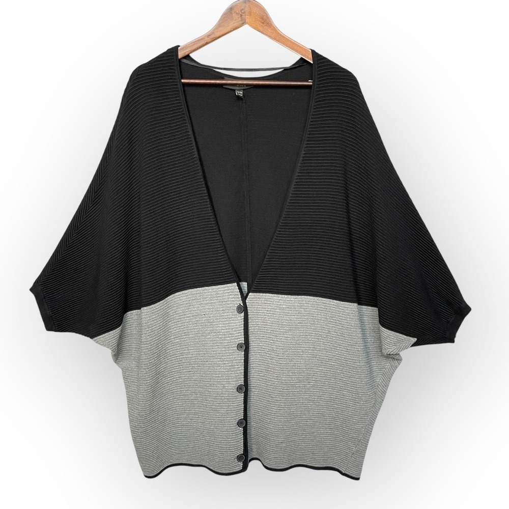 Lane Bryant Black Gray Colorblock Ribbed Kimono Cardigan Sweater 18 20